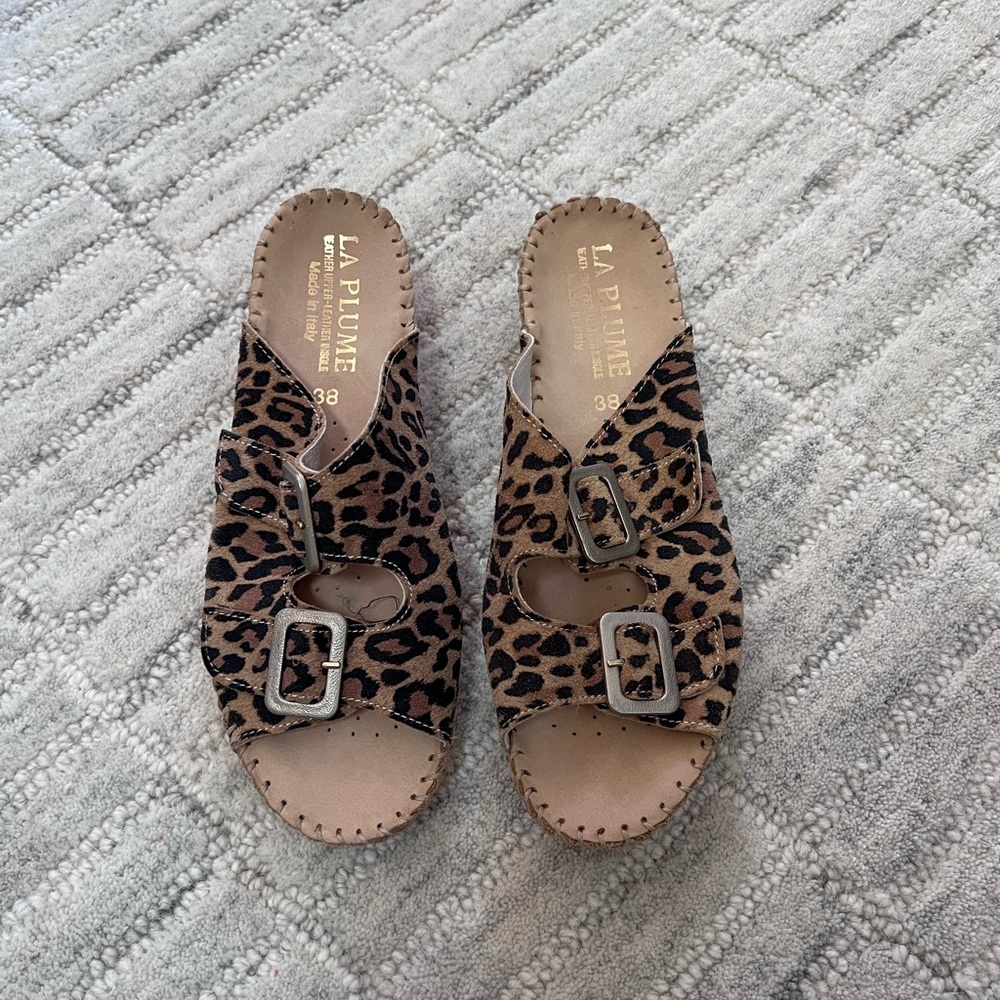 La Plume Leopard Print Sandals
